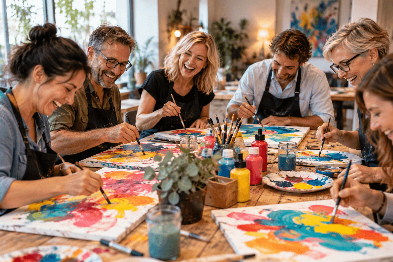Fröhlicher Malworkshop mit bunten Bildern